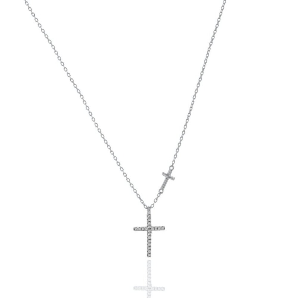 NWT Suzanne Cross Necklace // Sterling Silver + CZ